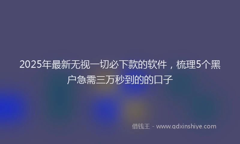 2025年最新无视一切必下款的软件，梳理5个黑户急需三万秒到的的口子