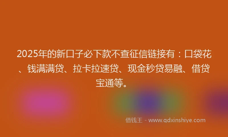 2025年的新口子必下款不查征信链接有：口袋花、钱满满贷、拉卡拉速贷、现金秒贷易融、借贷宝通等。