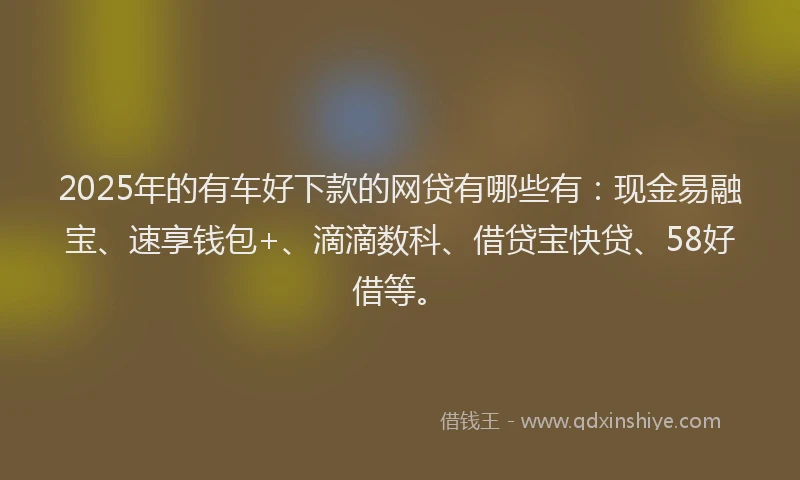 2025年的有车好下款的网贷有哪些有：现金易融宝、速享钱包+、滴滴数科、借贷宝快贷、58好借等。