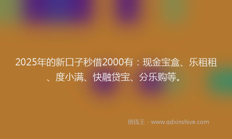 2025年的新口子秒借2000有：现金宝盒、乐租租、度小满、快融贷宝、分乐购等。