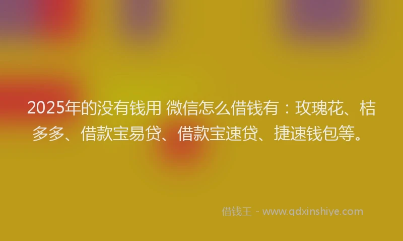 2025年的没有钱用 微信怎么借钱有：玫瑰花、桔多多、借款宝易贷、借款宝速贷、捷速钱包等。
