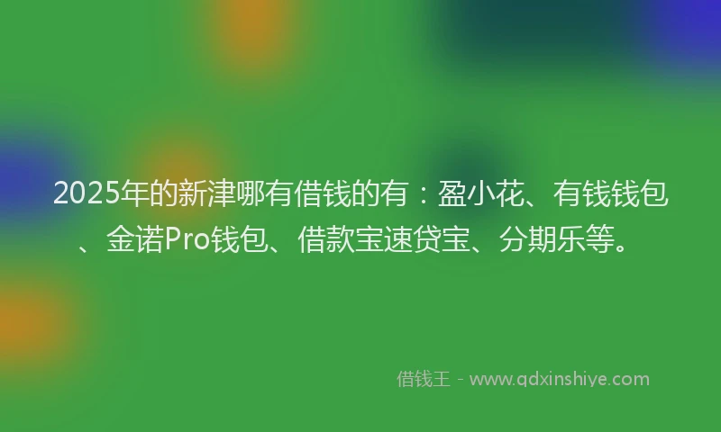 2025年的新津哪有借钱的有：盈小花、有钱钱包、金诺Pro钱包、借款宝速贷宝、分期乐等。