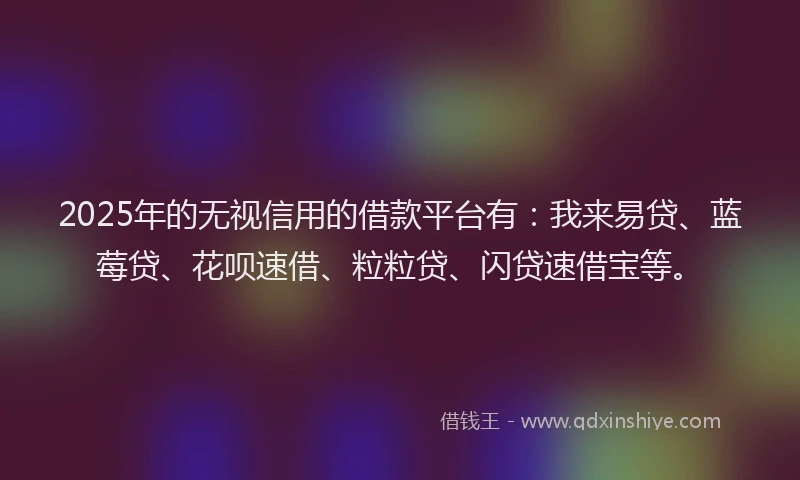2025年的无视信用的借款平台有：我来易贷、蓝莓贷、花呗速借、粒粒贷、闪贷速借宝等。