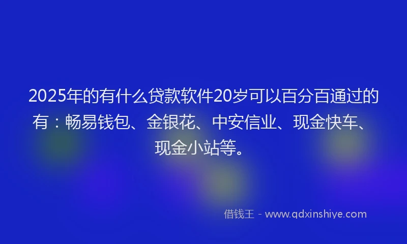 2025年的有什么贷款软件20岁可以百分百通过的有：畅易钱包、金银花、中安信业、现金快车、现金小站等。