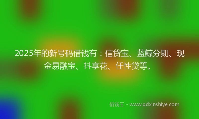 2025年的新号码借钱有：信贷宝、蓝鲸分期、现金易融宝、抖享花、任性贷等。