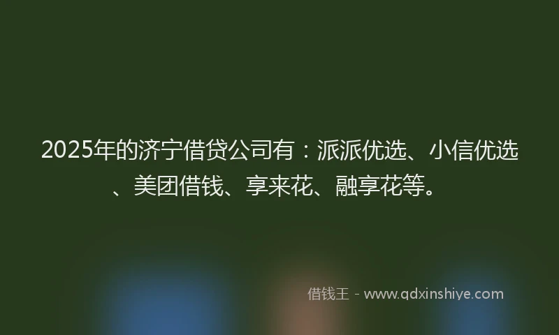 2025年的济宁借贷公司有：派派优选、小信优选、美团借钱、享来花、融享花等。