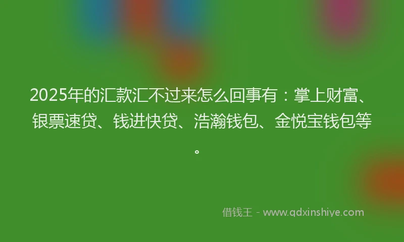 2025年的汇款汇不过来怎么回事有：掌上财富、银票速贷、钱进快贷、浩瀚钱包、金悦宝钱包等。