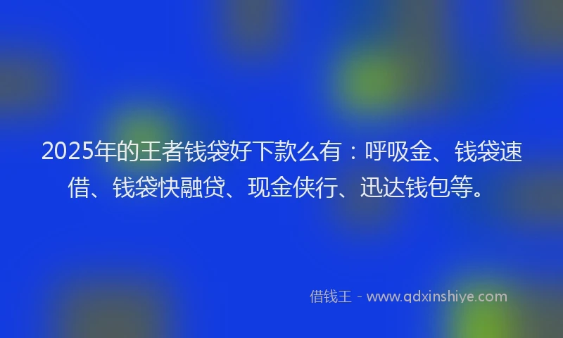 2025年的王者钱袋好下款么有：呼吸金、钱袋速借、钱袋快融贷、现金侠行、迅达钱包等。