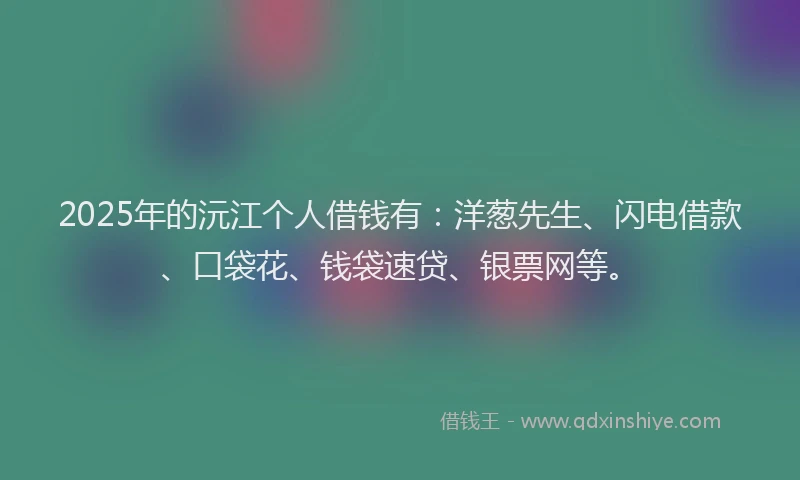 2025年的沅江个人借钱有：洋葱先生、闪电借款、口袋花、钱袋速贷、银票网等。