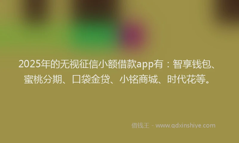 2025年的无视征信小额借款app有：智享钱包、蜜桃分期、口袋金贷、小铭商城、时代花等。