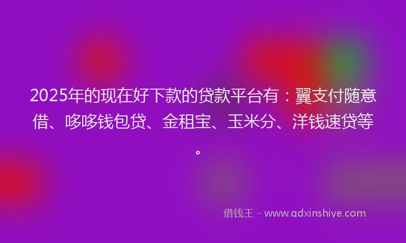 2025年的现在好下款的贷款平台有：翼支付随意借、哆哆钱包贷、金租宝、玉米分、洋钱速贷等。