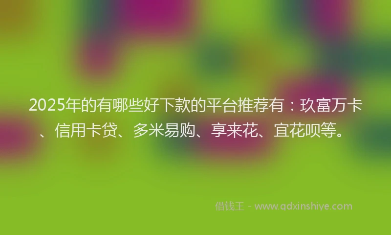 2025年的有哪些好下款的平台推荐有：玖富万卡、信用卡贷、多米易购、享来花、宜花呗等。