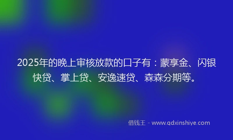 2025年的晚上审核放款的口子有：蒙享金、闪银快贷、掌上贷、安逸速贷、森森分期等。