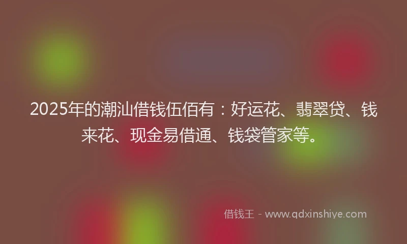 2025年的潮汕借钱伍佰有：好运花、翡翠贷、钱来花、现金易借通、钱袋管家等。