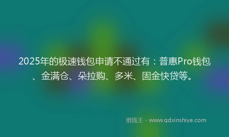 2025年的极速钱包申请不通过有：普惠Pro钱包、金满仓、朵拉购、多米、固金快贷等。