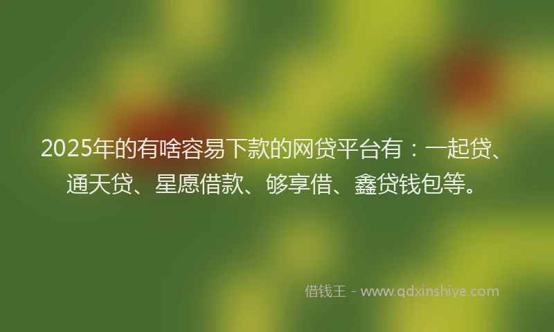 2025年的有啥容易下款的网贷平台有：一起贷、通天贷、星愿借款、够享借、鑫贷钱包等。