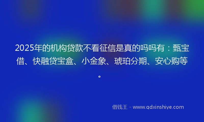 2025年的机构贷款不看征信是真的吗吗有：甄宝借、快融贷宝盒、小金象、琥珀分期、安心购等。