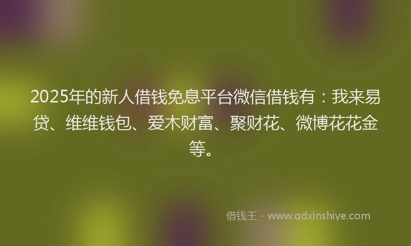 2025年的新人借钱免息平台微信借钱有：我来易贷、维维钱包、爱木财富、聚财花、微博花花金等。