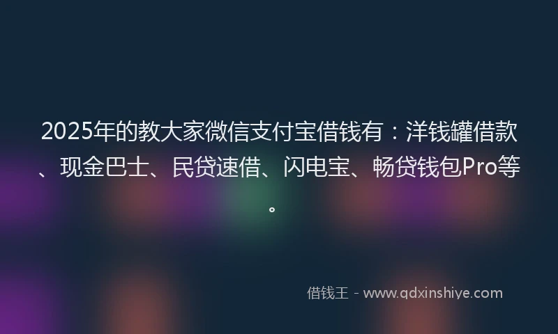 2025年的教大家微信支付宝借钱有：洋钱罐借款、现金巴士、民贷速借、闪电宝、畅贷钱包Pro等。