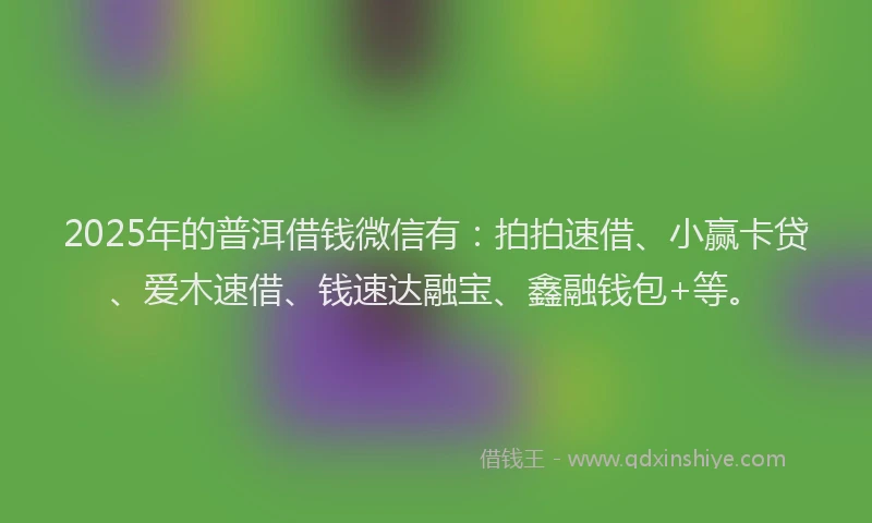 2025年的普洱借钱微信有：拍拍速借、小赢卡贷、爱木速借、钱速达融宝、鑫融钱包+等。