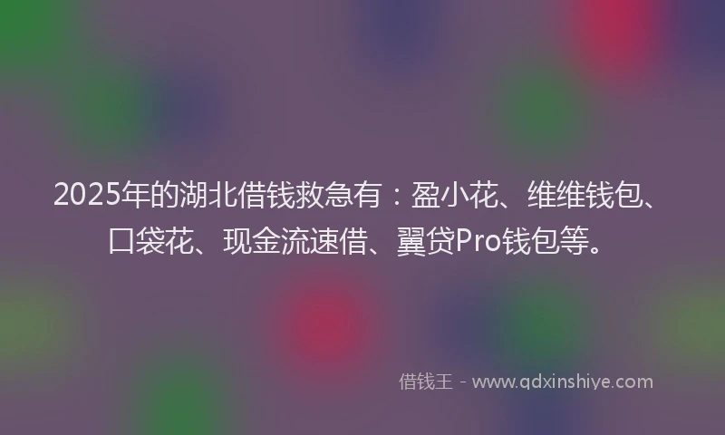 2025年的湖北借钱救急有：盈小花、维维钱包、口袋花、现金流速借、翼贷Pro钱包等。