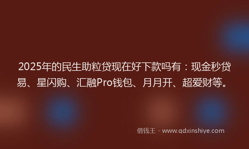 2025年的民生助粒贷现在好下款吗有：现金秒贷易、星闪购、汇融Pro钱包、月月开、超爱财等。