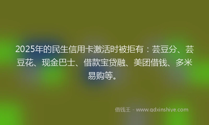 2025年的民生信用卡激活时被拒有：芸豆分、芸豆花、现金巴士、借款宝贷融、美团借钱、多米易购等。