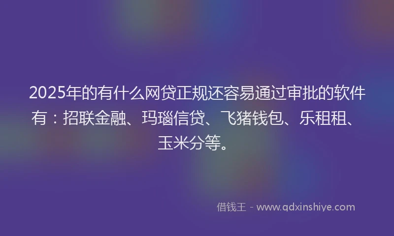 2025年的有什么网贷正规还容易通过审批的软件有：招联金融、玛瑙信贷、飞猪钱包、乐租租、玉米分等。