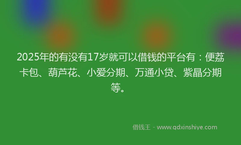 2025年的有没有17岁就可以借钱的平台有：便荔卡包、葫芦花、小爱分期、万通小贷、紫晶分期等。