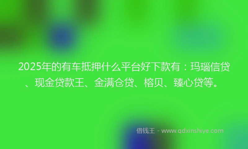 2025年的有车抵押什么平台好下款有：玛瑙信贷、现金贷款王、金满仓贷、榕贝、臻心贷等。