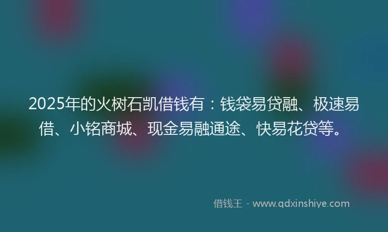 2025年的火树石凯借钱有：钱袋易贷融、极速易借、小铭商城、现金易融通途、快易花贷等。