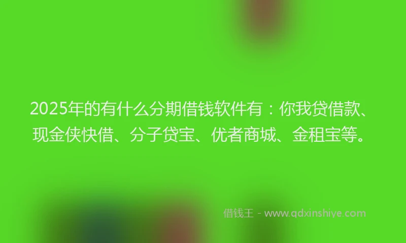 2025年的有什么分期借钱软件有：你我贷借款、现金侠快借、分子贷宝、优者商城、金租宝等。