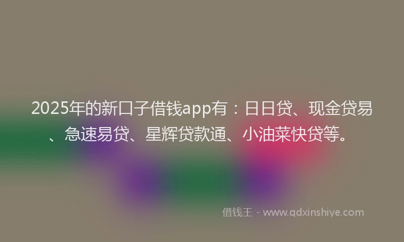 2025年的新口子借钱app有：日日贷、现金贷易、急速易贷、星辉贷款通、小油菜快贷等。