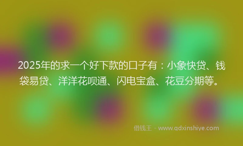 2025年的求一个好下款的口子有：小象快贷、钱袋易贷、洋洋花呗通、闪电宝盒、花豆分期等。
