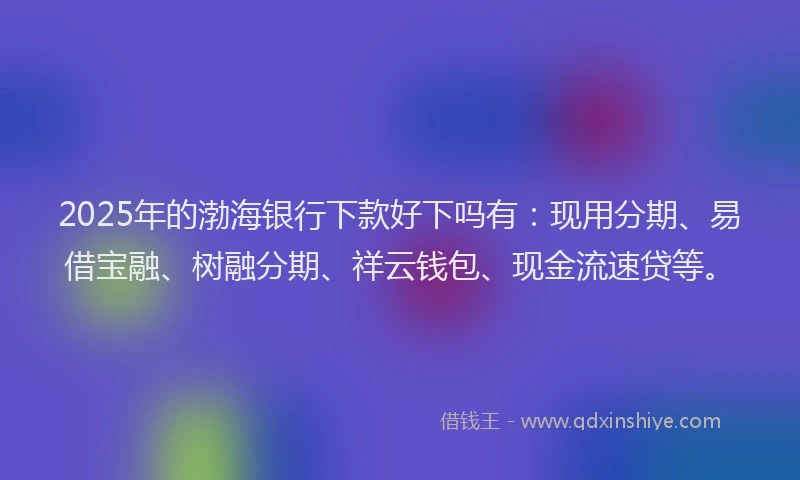 2025年的渤海银行下款好下吗有：现用分期、易借宝融、树融分期、祥云钱包、现金流速贷等。