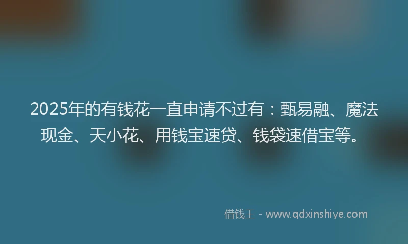 2025年的有钱花一直申请不过有：甄易融、魔法现金、天小花、用钱宝速贷、钱袋速借宝等。