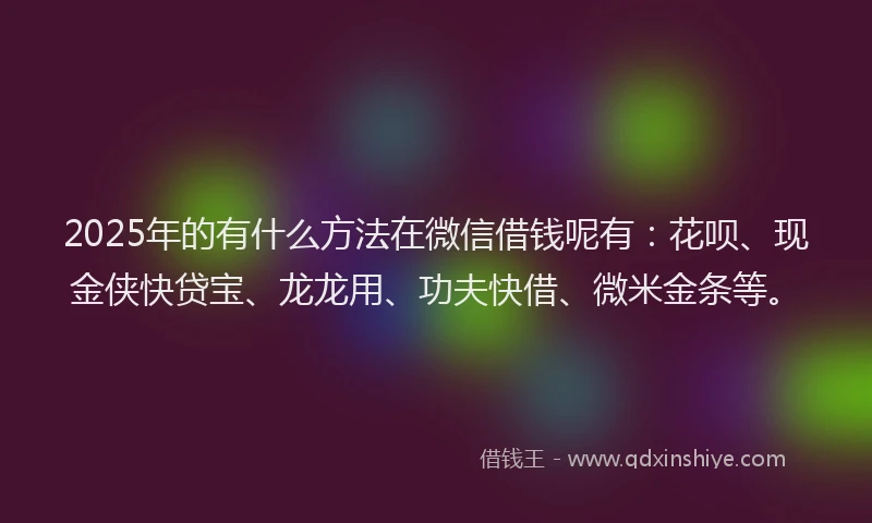 2025年的有什么方法在微信借钱呢有：花呗、现金侠快贷宝、龙龙用、功夫快借、微米金条等。