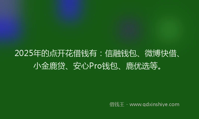 2025年的点开花借钱有：信融钱包、微博快借、小金鹿贷、安心Pro钱包、鹿优选等。