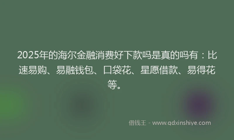 2025年的海尔金融消费好下款吗是真的吗有：比速易购、易融钱包、口袋花、星愿借款、易得花等。