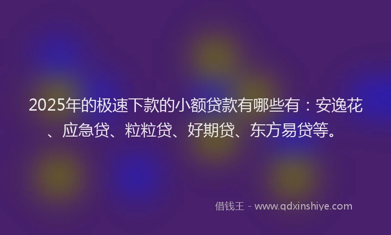 2025年的极速下款的小额贷款有哪些有：安逸花、应急贷、粒粒贷、好期贷、东方易贷等。