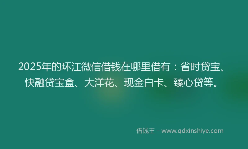 2025年的环江微信借钱在哪里借有：省时贷宝、快融贷宝盒、大洋花、现金白卡、臻心贷等。
