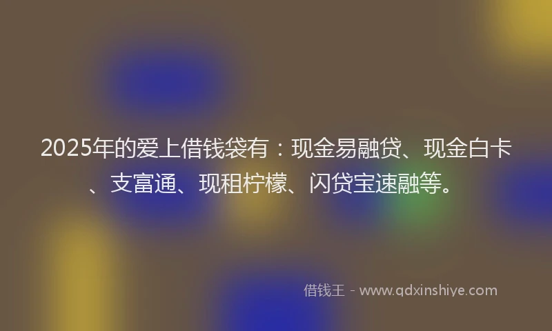 2025年的爱上借钱袋有：现金易融贷、现金白卡、支富通、现租柠檬、闪贷宝速融等。