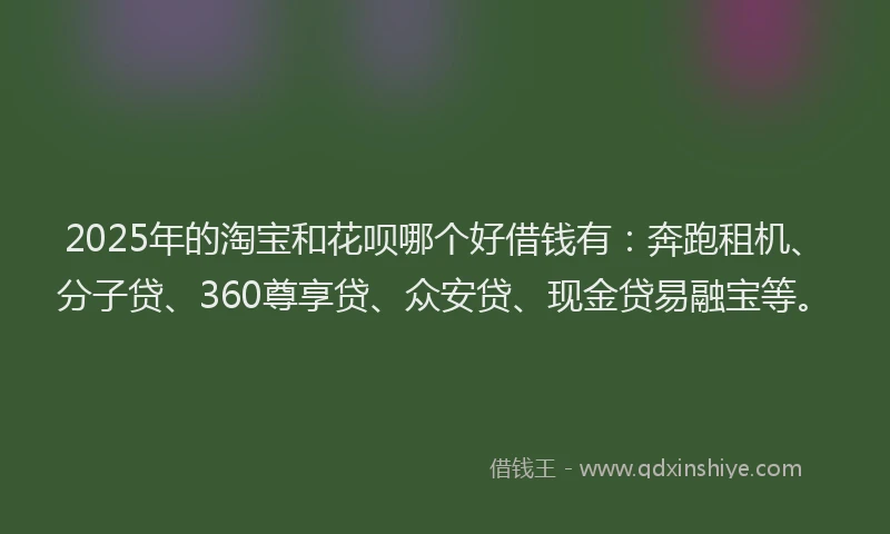 2025年的淘宝和花呗哪个好借钱有：奔跑租机、分子贷、360尊享贷、众安贷、现金贷易融宝等。