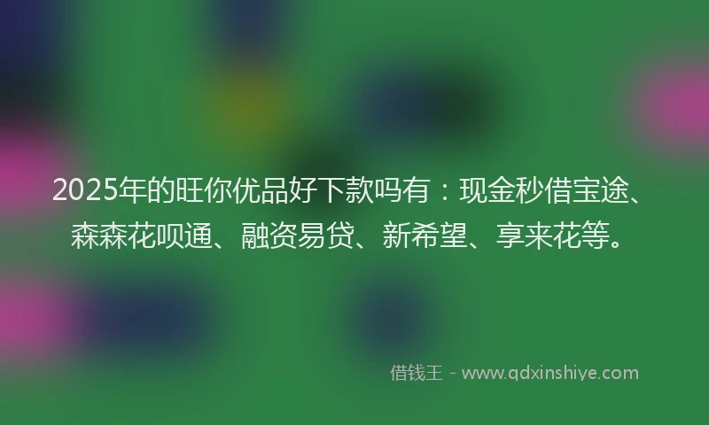 2025年的旺你优品好下款吗有：现金秒借宝途、森森花呗通、融资易贷、新希望、享来花等。