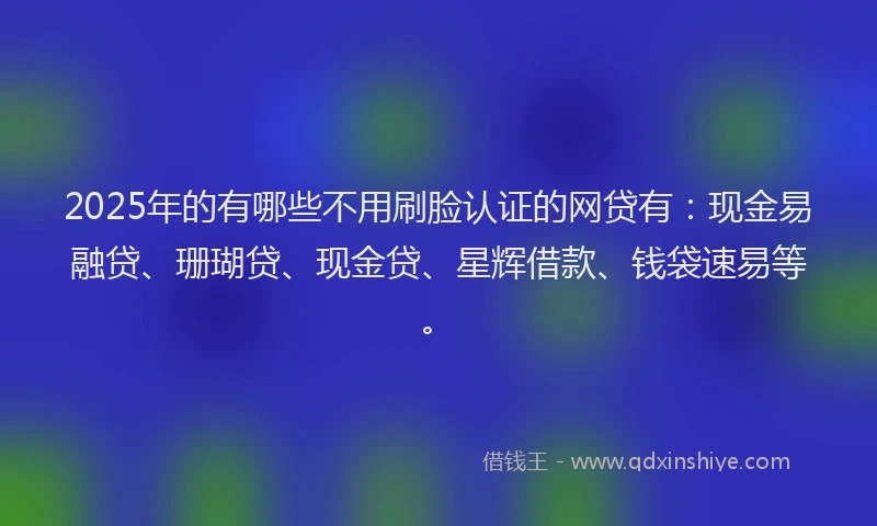 2025年的有哪些不用刷脸认证的网贷有：现金易融贷、珊瑚贷、现金贷、星辉借款、钱袋速易等。