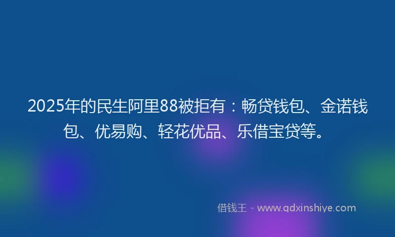 2025年的民生阿里88被拒有：畅贷钱包、金诺钱包、优易购、轻花优品、乐借宝贷等。