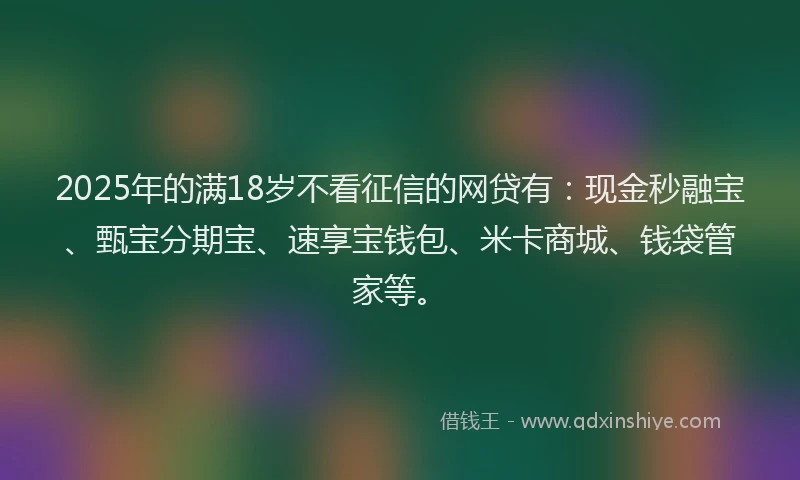 2025年的满18岁不看征信的网贷有：现金秒融宝、甄宝分期宝、速享宝钱包、米卡商城、钱袋管家等。