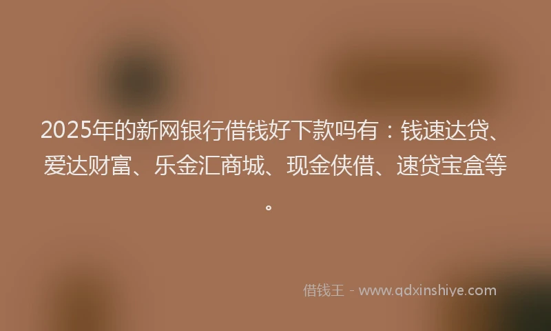 2025年的新网银行借钱好下款吗有：钱速达贷、爱达财富、乐金汇商城、现金侠借、速贷宝盒等。