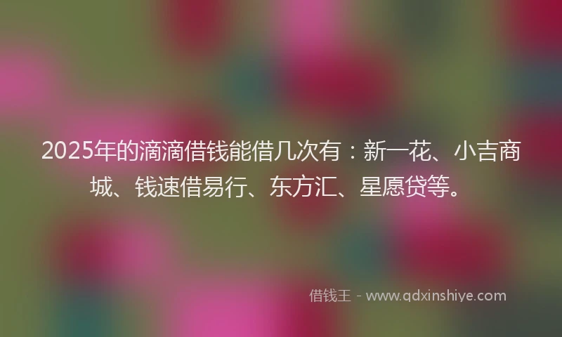 2025年的滴滴借钱能借几次有：新一花、小吉商城、钱速借易行、东方汇、星愿贷等。