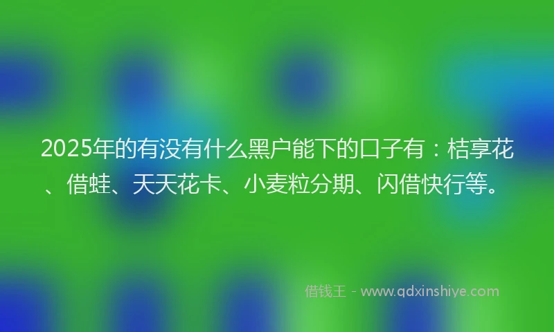 2025年的有没有什么黑户能下的口子有：桔享花、借蛙、天天花卡、小麦粒分期、闪借快行等。